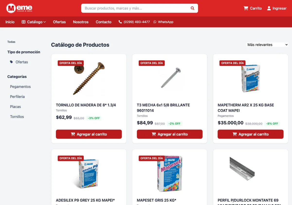 Catálogo de productos con categorías