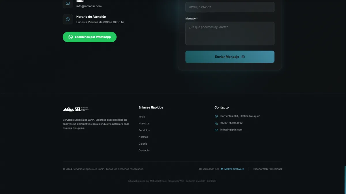 Footer del sitio con crédito de Meltoli Software