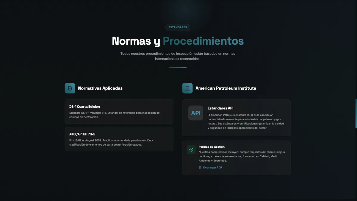 Sección de Normas y Certificaciones API