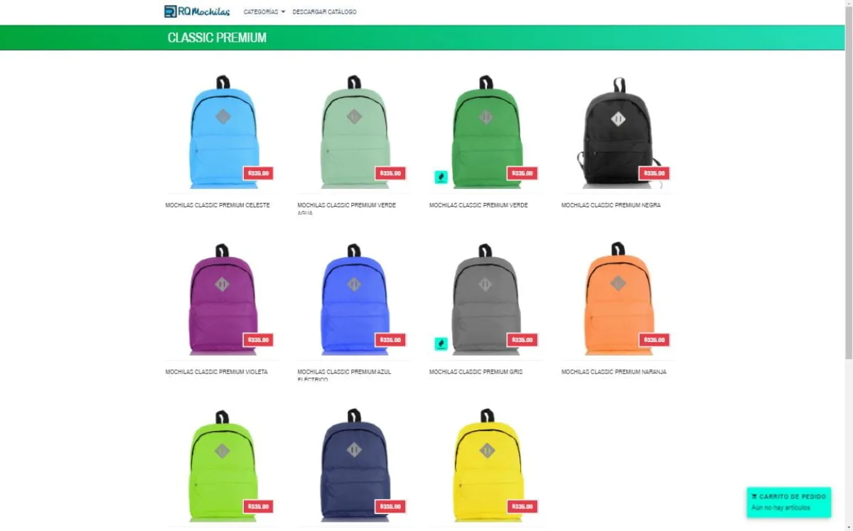 Catálogo + e-commerce mayorista de mochilas